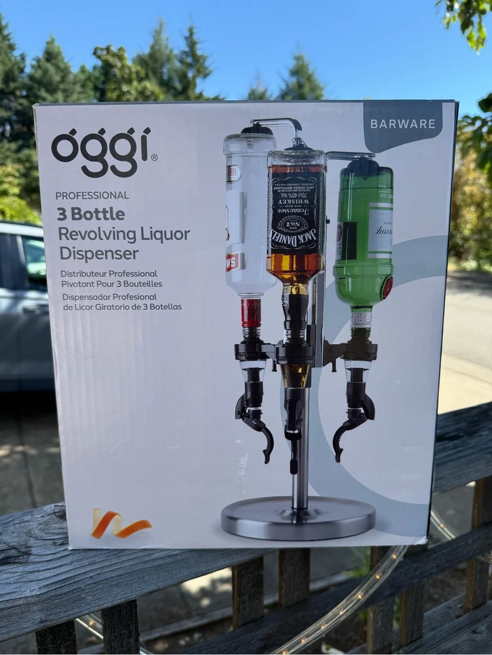 Professional 3-Bottle Revolving Liquor Dispenser - Silver/Black
